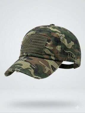 KBETHOS Vintage Distressed Camo American Flag Cap, One Size